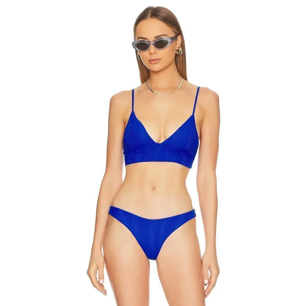 L*Space Winnie Longline Bikini Top Ribbed Royal Blue Large NEW with tags!